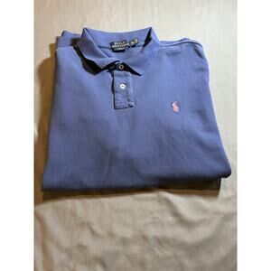 Ralph Lauren Men's Classic Fit Polo Shirt Button Down, Short Sleeve, Blue, XXL